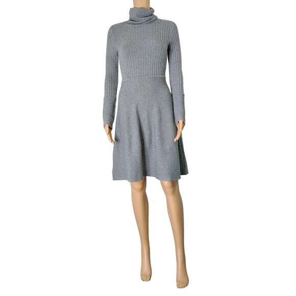 Gray Eliza J Fit & Flare Knit Turtleneck Long Sleeve Midi Dress Size Small - Picture 1 of 8